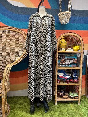 EUC 70s I Magnin Leopard Cheetah Maxi House Coat Nightgown Large X-Large